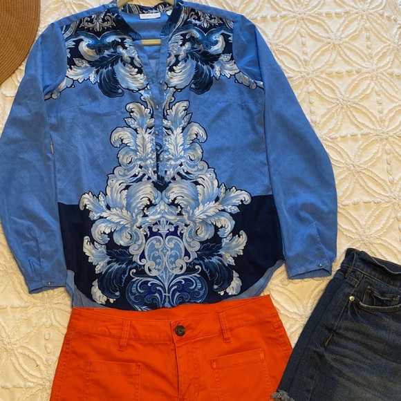 New York & Company Long Sleeve Blue Blouse Size Small - Picture 9 of 9